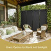 4-panel black room divider with steel frame, ideal for outdoor privacy and easy to fold for storage.