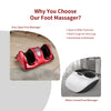Therapeutic Shiatsu foot massager in red, showcasing open footrests and lightweight design for easy portability and.