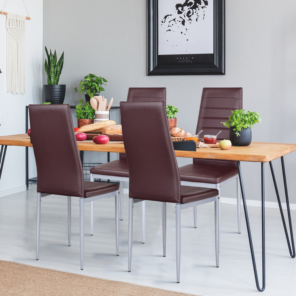 4 pcs PVC Leather Dining Side Chairs Elegant Design -Coffee - Gallery View 1 of 11