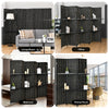 6 Panel Folding Weave Fiber Room Divider with 2 Display Shelves -Black - Gallery View 1 of 11