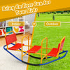Outdoor kids seesaw swivel teeter for ages 3 to 8, featuring red ergonomic seats and sturdy carbon steel for safe play.