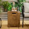 Rustic 16-inch outdoor hideaway table for 20 lbs propane tank, featuring side handles and adjustable foot pads for.