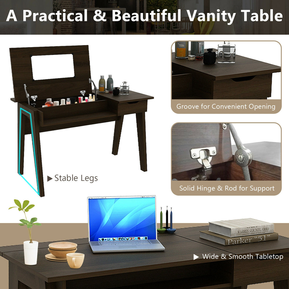 Dressing table with flip mirror, storage drawer, and stable legs, perfect for dressing up or as a writing desk.