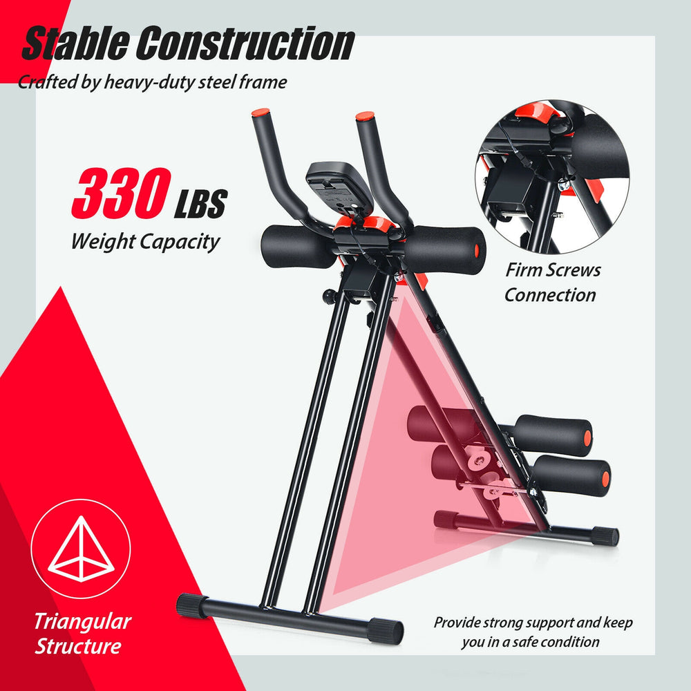 Foldable adjustable core abdominal trainer with heavy-duty steel frame, 330 lbs capacity, and LCD display for effective.