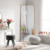 Full-length golden rectangle mirror with aluminum alloy frame, ideal for bedroom or entryway decor.