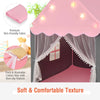 Kids playhouse tent in pink with star lights and a soft, non-slip cotton mat for comfortable playtime.