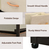 Close-up of the 4-tier organizer tower featuring a sturdy metal frame, smooth wood handles, and adjustable foot pads.