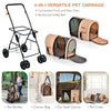 4-in-1 double pet stroller in beige with detachable carriers, ideal for travel and outdoor adventures with pets.
