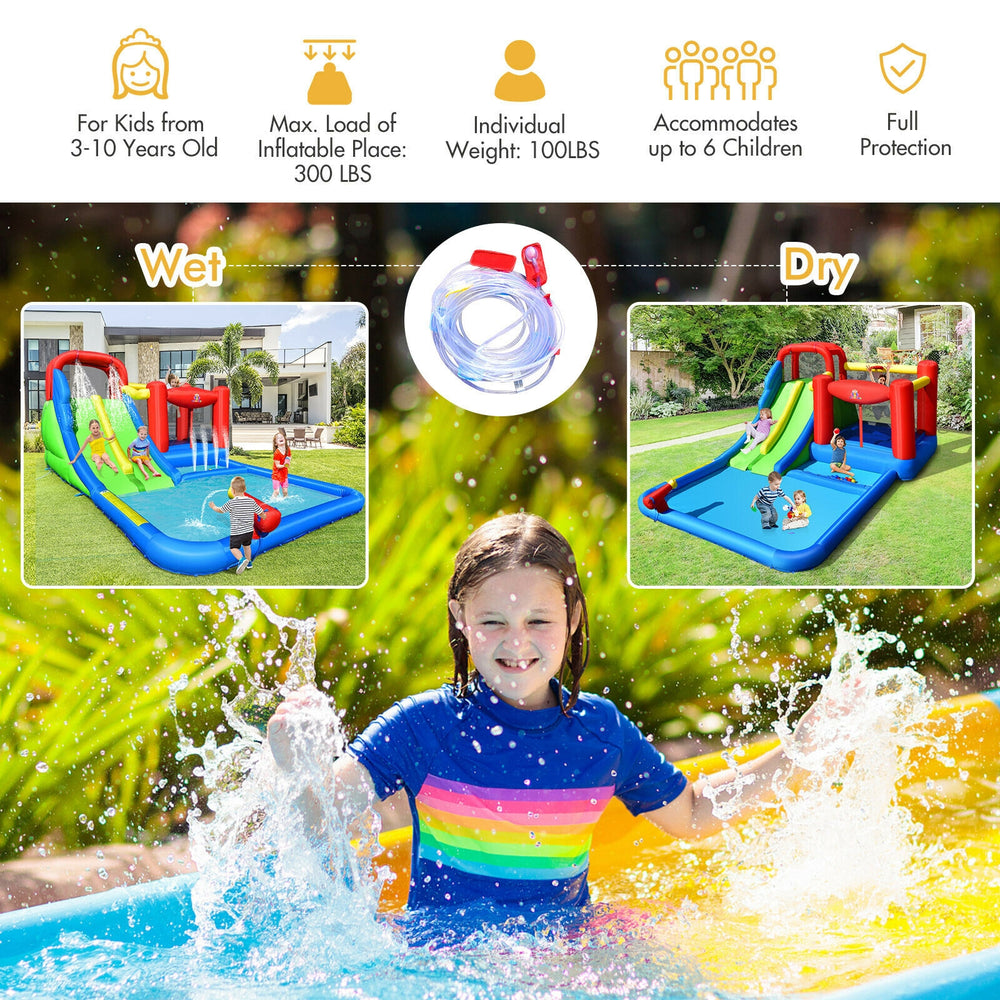 Inflatable water slide with climbing wall, slide, and ball pit for kids, made of high-grade oxford cloth for outdoor.