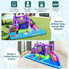 Inflatable water slide park with splash pool, octopus design, and trampoline for 5 kids, ideal for backyard fun.
