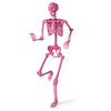 Life-size pink Halloween skeleton with movable joints, perfect for indoor or outdoor decorations and parties.
