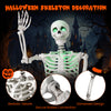 Life-size 5.5 FT Halloween skeleton decoration with posable joints and glowing green eyes, perfect for indoor or.
