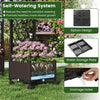 Self-watering planter box with lattice trellis, brown PP rattan, ideal for vibrant plant growth on patios or gardens.