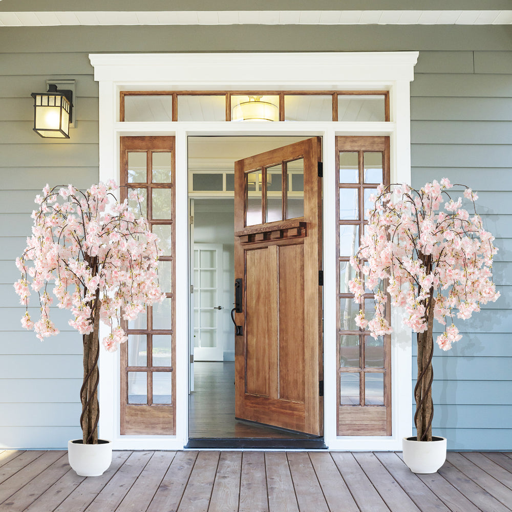 5.5 FT Tall Artificial Cherry Blossom Tree with Pink/White Flowers 2 Pack-White - Gallery View 1 of 10