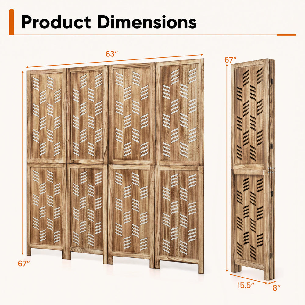 Room divider featuring 4 panels with wave cutout design, made of paulownia wood, ideal for creating privacy in any space.