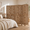 6-panel room divider made of paulownia wood features artistic wave cutouts, ideal for creating privacy in any room.