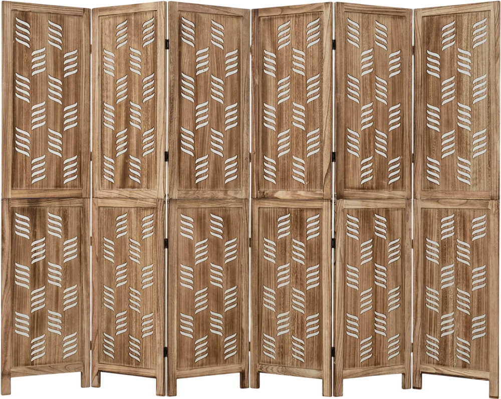 Tall 5.5 FT room divider with 6 panels, wave cutout patterns, and a premium paulownia wood frame for versatile privacy.