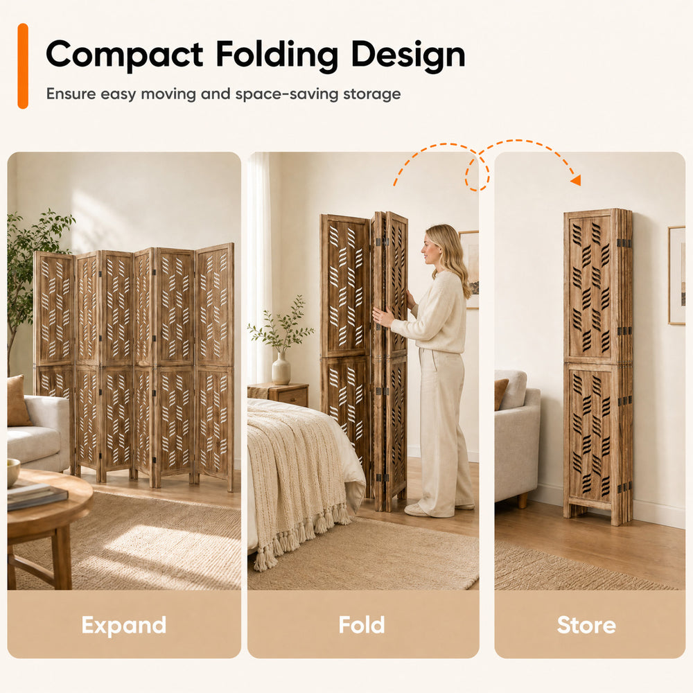 5.5 FT tall room divider with wave cutout design, made from paulownia wood, ideal for creating privacy in any room.