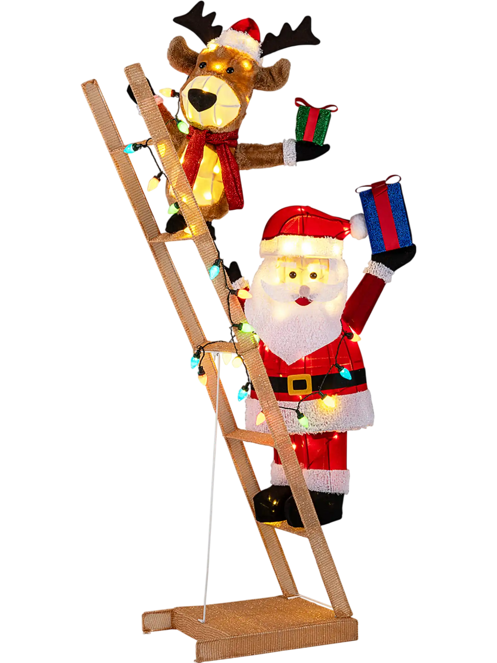 5.5 Feet Christmas Lighted Reindeer and Santa Claus on Ladder with 100 LED Lights