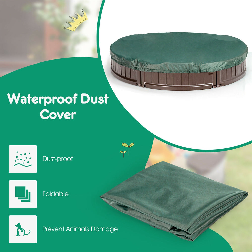 Round dust-proof cover for sandbox, waterproof and foldable, prevents debris and animal damage for outdoor use.