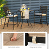 Two patio bar stools with high-density cushions and armrests, perfect for poolside or backyard relaxation.
