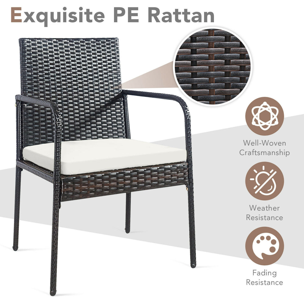 Single chair from the 4 Pieces Patio Wicker Rattan Dining Set, featuring weather-resistant PE rattan and comfy cushion.