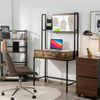 Industrial vanity table in bag-brown with adjustable mirror, spacious drawer, and sturdy metal frame for stylish makeup.