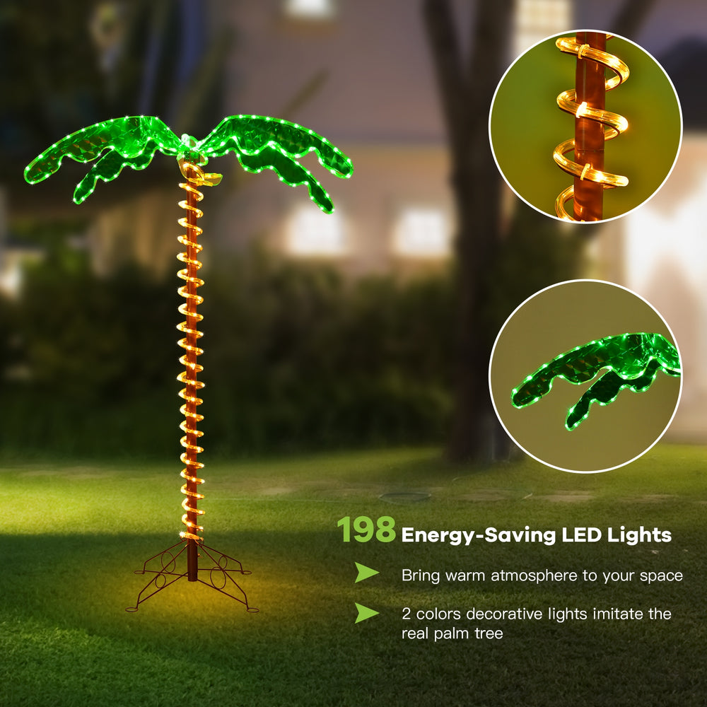 5-foot LED pre-lit palm tree decor with warm lights, perfect for indoor and outdoor festive decoration.