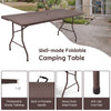 6 feet folding portable rattan table with carrying handle, sturdy steel frame, ideal for camping and outdoor use.