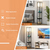 Modern floor lamp with shelves and drawer, featuring USB ports and a white lampshade for bedroom or living room use.