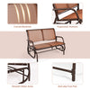 Curved backrest and ergonomic armrests of the brown swing glider chair, perfect for outdoor relaxation in patios or.