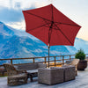 10 feet dark red outdoor patio umbrella with tilt adjustment, set against a mountain view, ideal for sun protection.