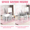 Kids table and chair set in white, showcasing space-saving design with chairs stacked on the table for easy storage.