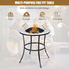 Round 23.5-inch fire pit table with mesh cover, durable steel frame, perfect for outdoor gatherings on patio or.