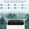 Close-up of the smart LED touch panel and remote control for the 3-in-1 evaporative air cooler, showcasing settings.