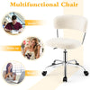 Adjustable Sherpa office chair with chrome base, 360-degree swivel, ideal for work, makeup, or leisure activities.
