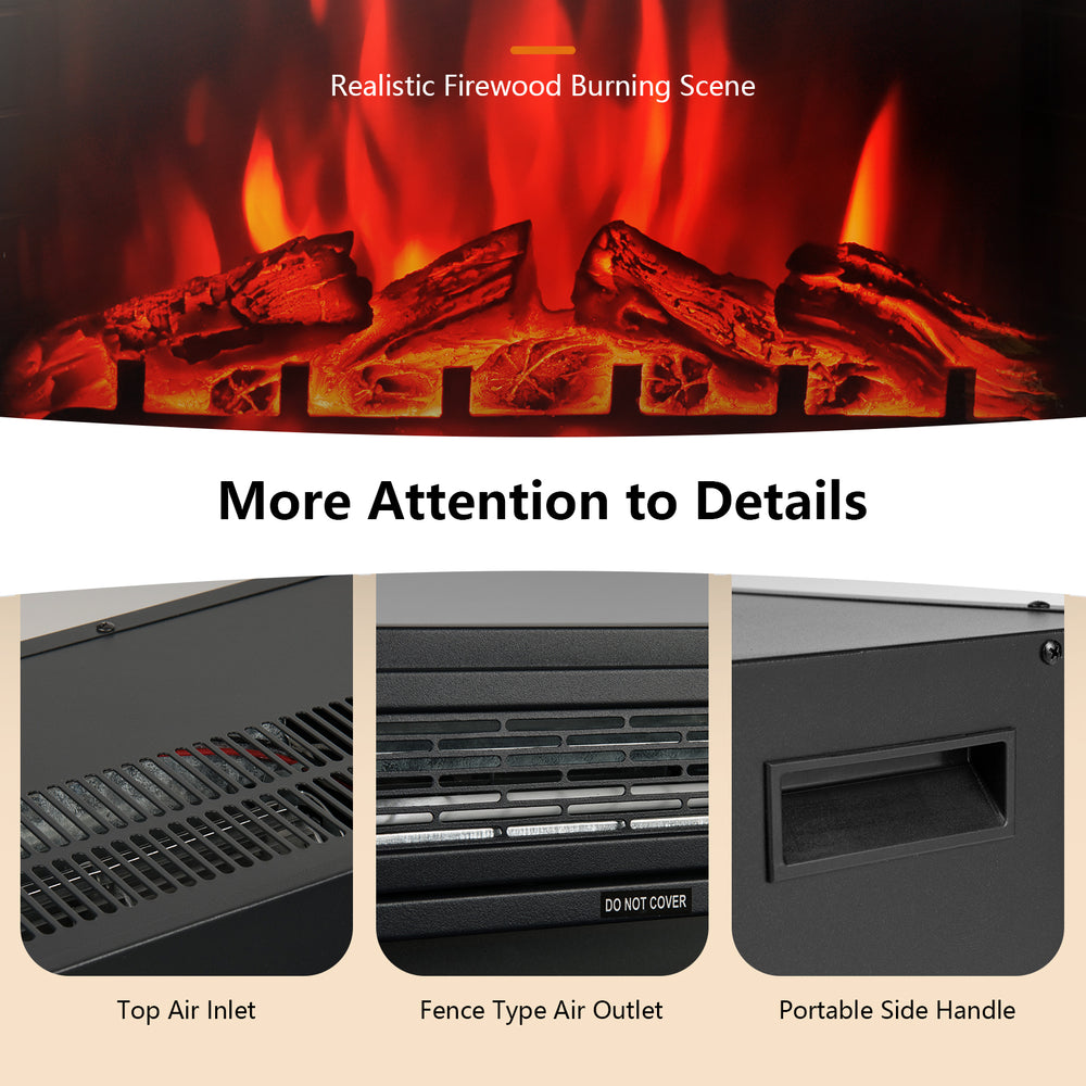 Realistic flame effect and control features of the 28-inch electric fireplace, ideal for cozy indoor ambiance.