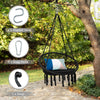 Cushioned black hammock swing chair with tassels and hanging kit, perfect for indoor or outdoor relaxation.