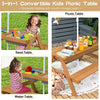 3-in-1 kids picnic table with removable top, featuring sand and water play boxes, and a UV-resistant umbrella for.