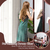 Full-size mirror jewelry cabinet in brown with LED lights, featuring storage for earrings, rings, and lipsticks for.