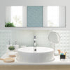 Frameless full-length mirror, 43 x 15 inches, mounted above a stylish bathroom sink for convenient daily use.