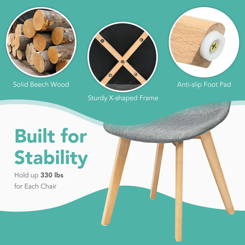 Modern dining chair set with solid beech wood legs, ergonomic backrest, and fabric cushion for comfortable seating.