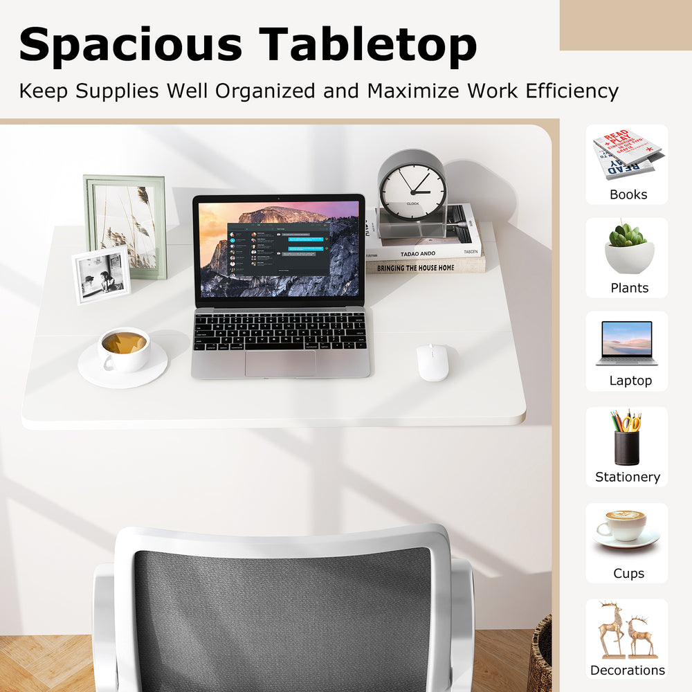 Wall-mounted folding table in sleek white finish, 31.5 x 23.5 inches, perfect for small spaces and multifunctional use.