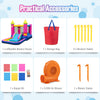 Inflatable bounce house with slide and ball pit, made of durable oxford fabric, includes 520W blower for easy setup.
