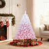 5-foot artificial Christmas tree with a gradient pink color, warm white LED lights, and snow flocking for festive decor.