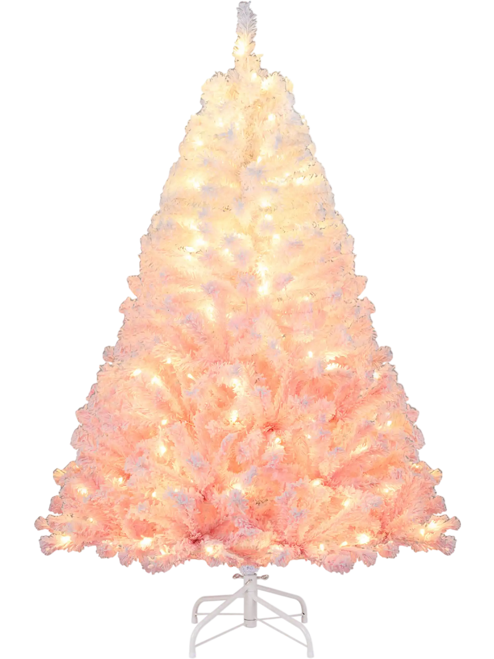 5-foot artificial Christmas tree with warm white LED lights, featuring a gradient color and thick snow flocking for.