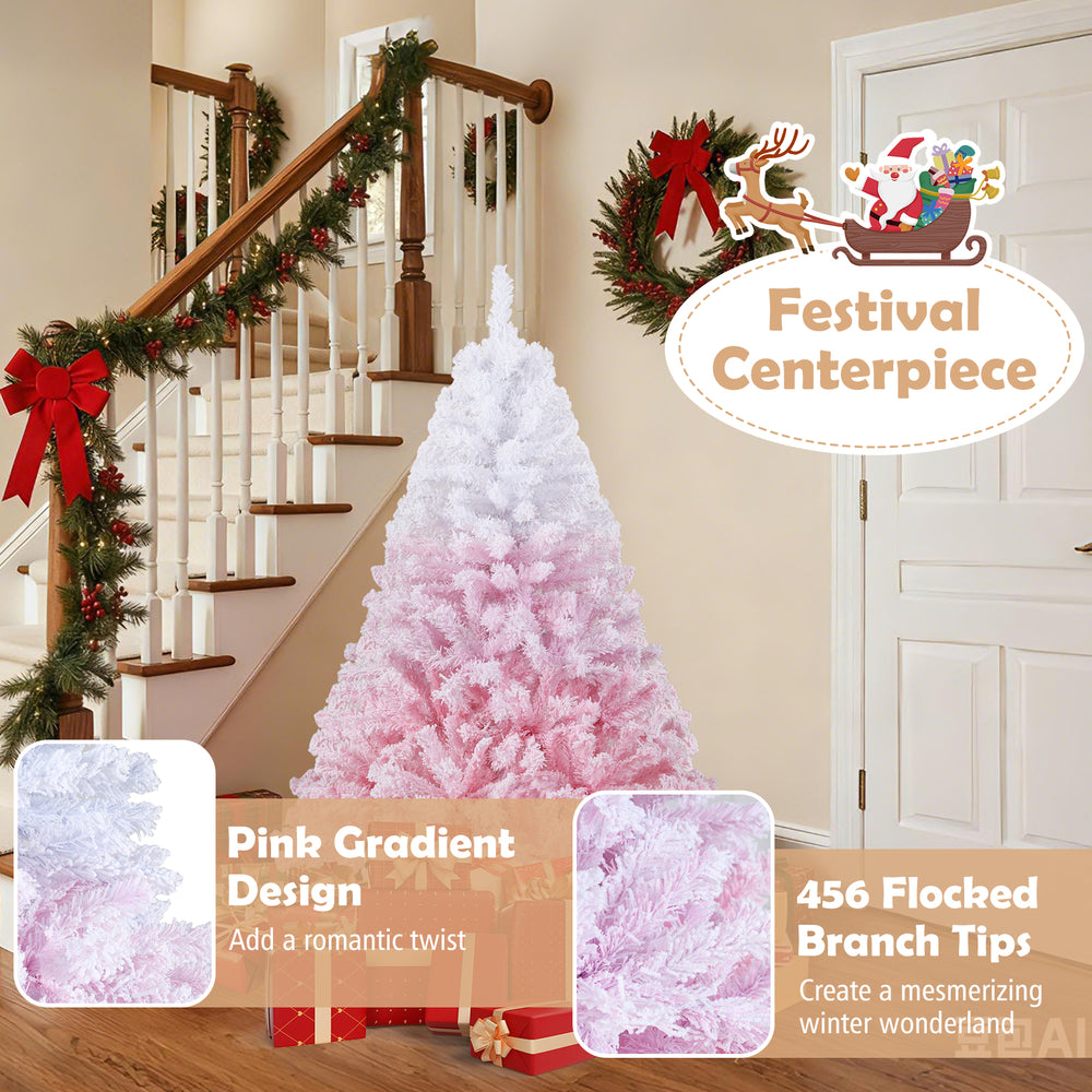 5-foot artificial Christmas tree with pink gradient design, 456 flocked branch tips, and warm white LED lights for.