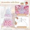 5-foot artificial Christmas tree in gradient pink and white with warm white LED lights, featuring a foldable metal.