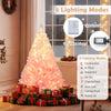 5-foot artificial Christmas tree with warm white LED lights, snow flocking, and 8 lighting modes for festive decoration.
