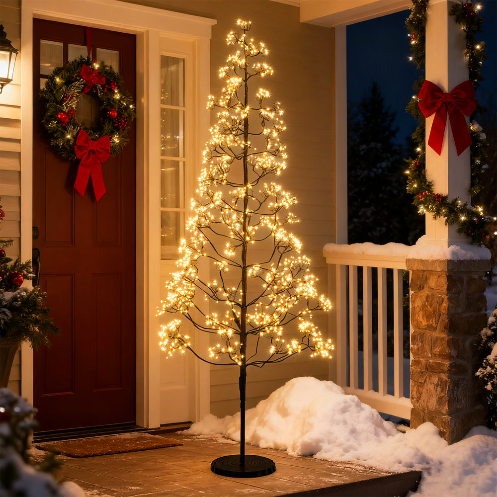 5/6/7 FT Lighted Alpine Tree with Warm White Light LED Lights Pre-lit Artificial Cedar Tree with Weighted Base-6ft - Gallery View 1 of 10